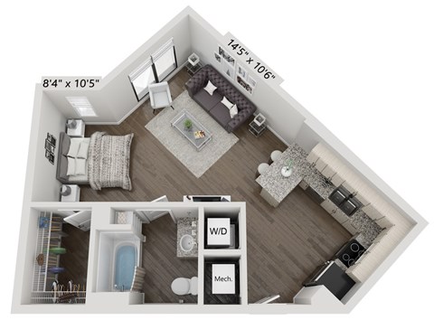 Floor plan for studio, 1 bath, 542 sqft